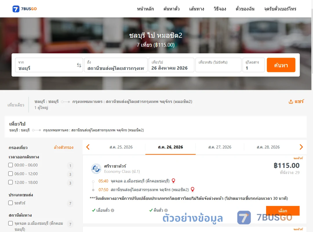 ตัวอย่างผลค้นหา ชลบุรี-หมอชิต2