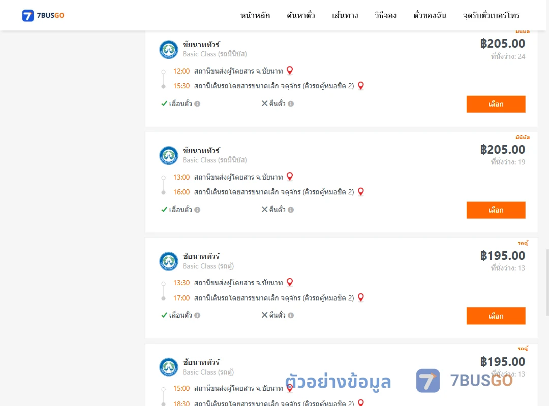 ตัวอย่างผลค้นหา ชัยนาท-คิวรถตู้หมอชิต2