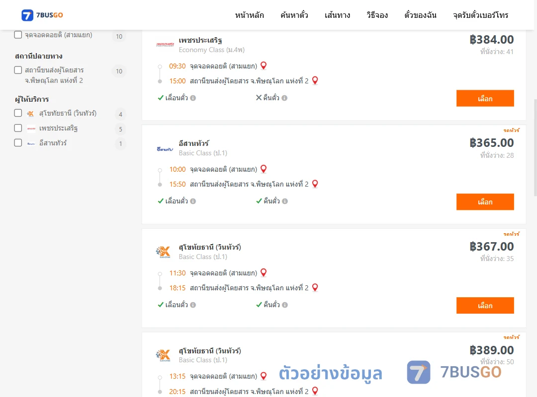 ตัวอย่างผลค้นหา ดอยติสามแยก-พิษณุโลก2