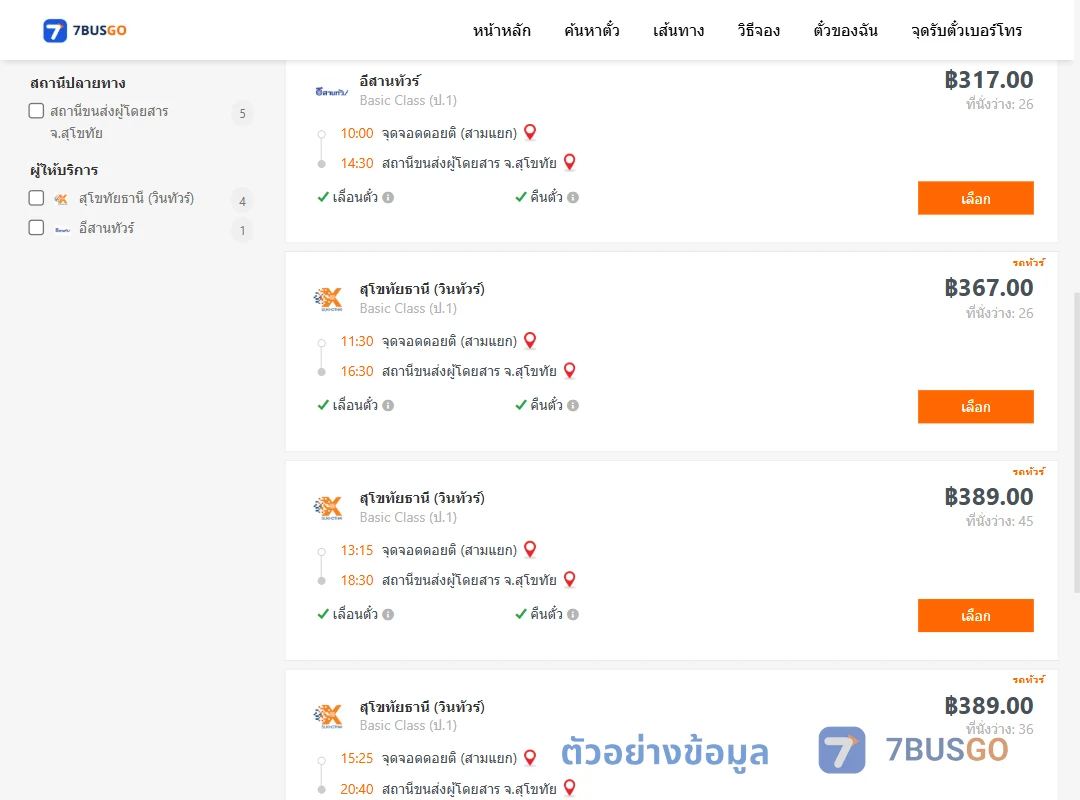 ตัวอย่างผลค้นหา ดอยติสามแยก-สุโขทัย