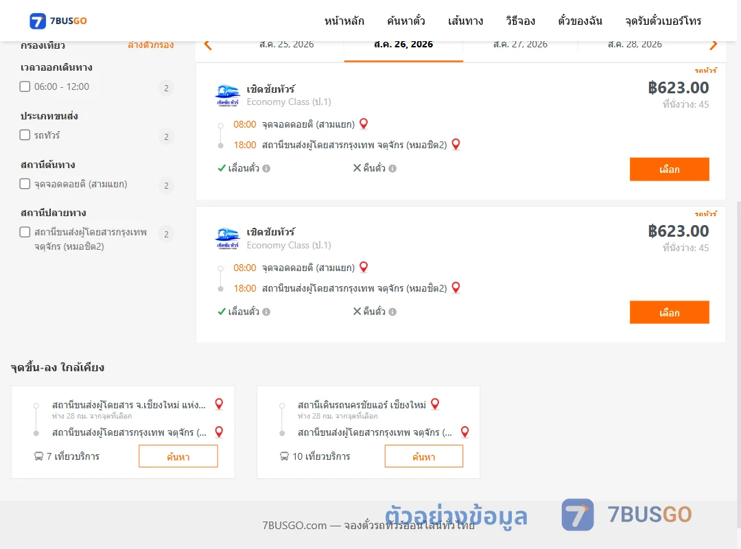 ตัวอย่างผลค้นหา ดอยติสามแยก-หมอชิต2