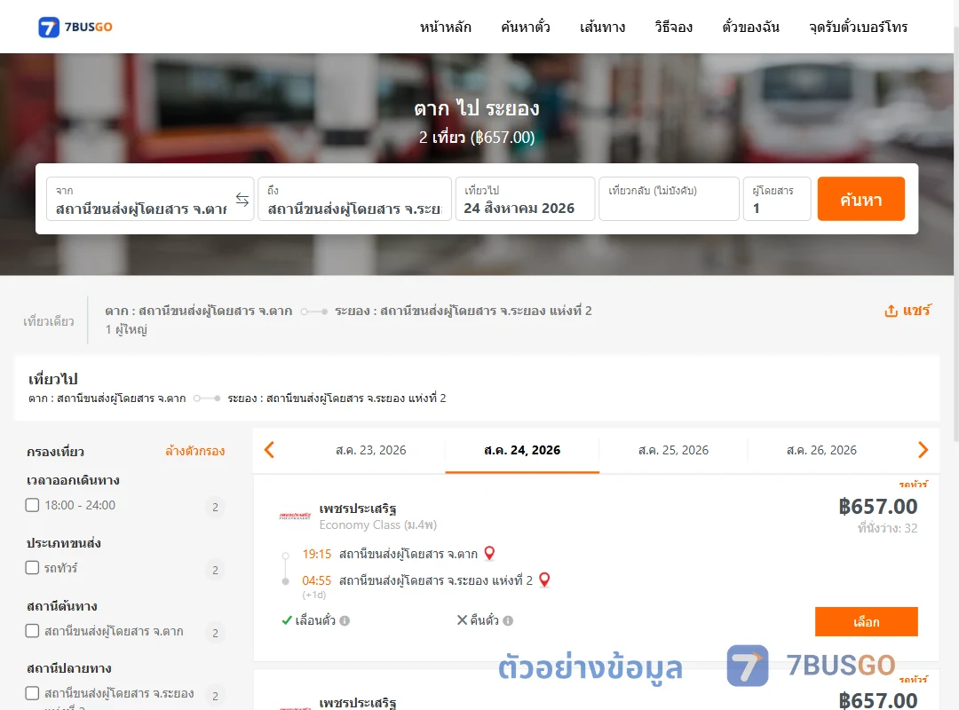 ตัวอย่างผลค้นหา ตาก-ระยอง