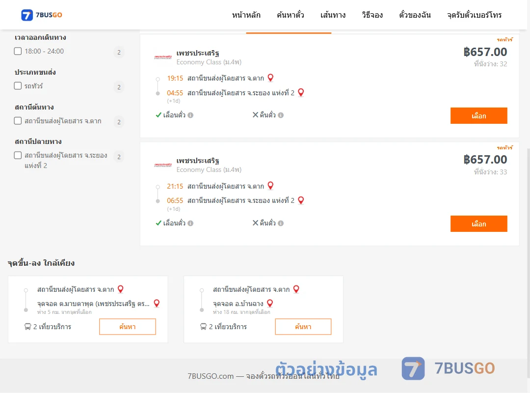 ตัวอย่างผลค้นหา ตาก-ระยอง