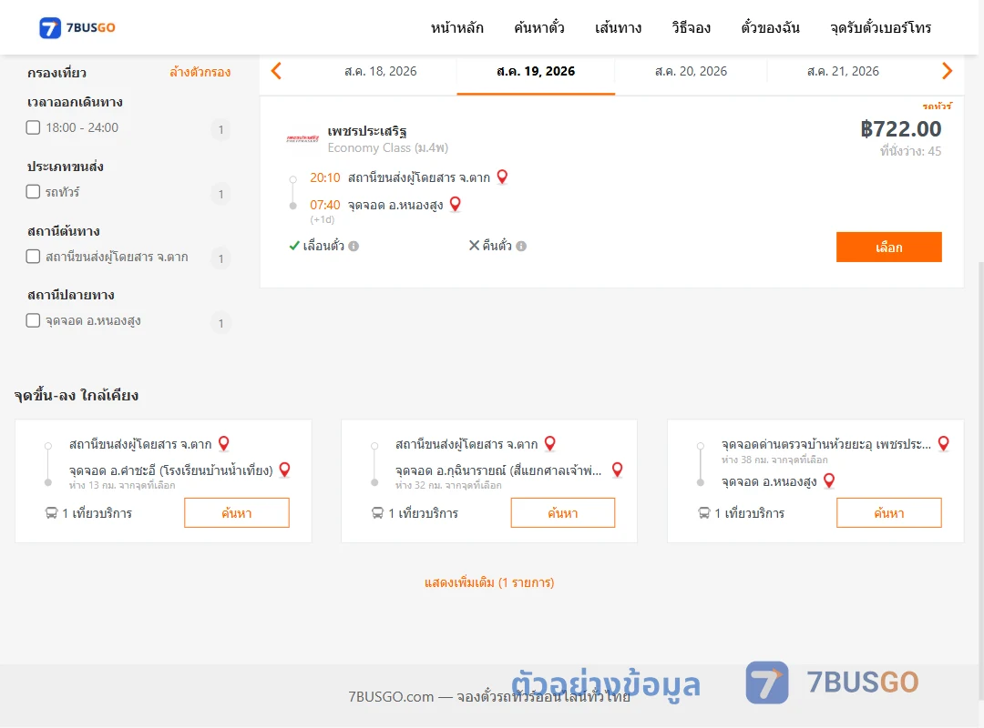 ตัวอย่างผลค้นหา ตาก-หนองสูง