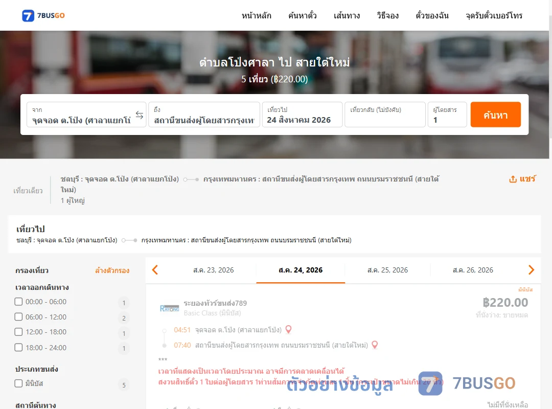 ตัวอย่างผลค้นหา ตำบลโป่งศาลา-สายใต้ใหม่