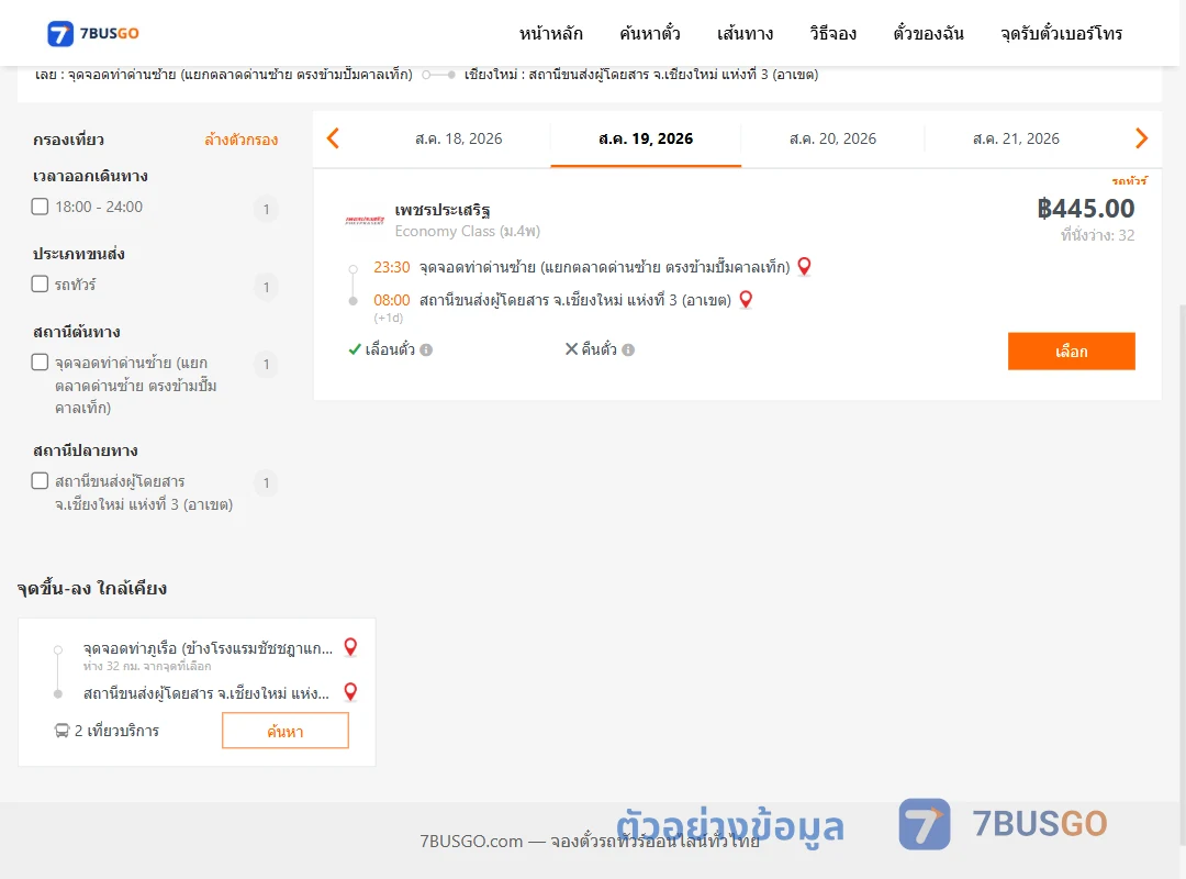 ตัวอย่างผลค้นหา ท่าด่านซ้าย-เชียงใหม่3อาเขต