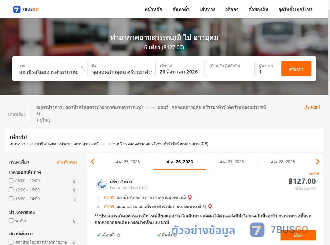 ตัวอย่างผลค้นหา ท่าอากาศยานสุวรรณภูมิ-อ่าวอุดม