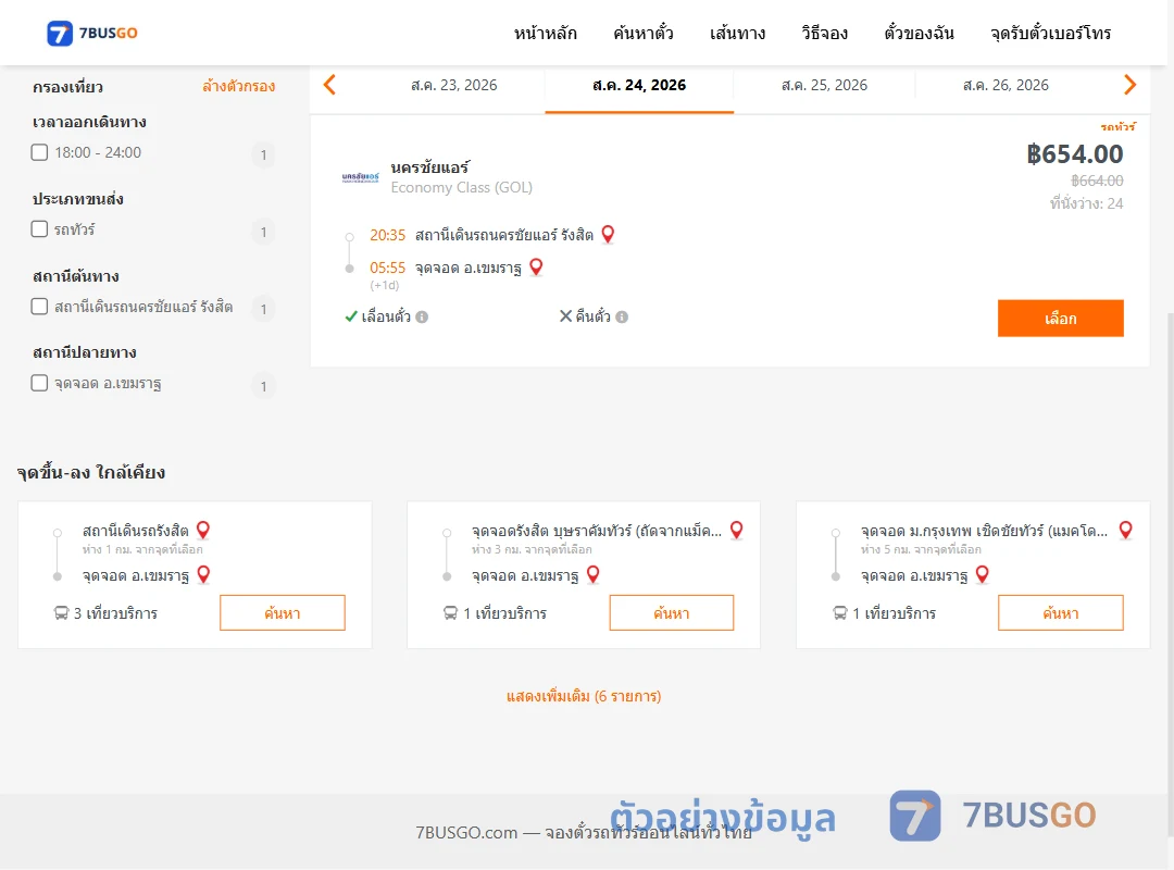ตัวอย่างผลค้นหา นครชัยแอร์รังสิต-เขมราฐ