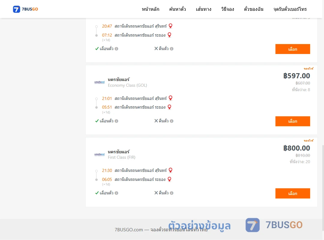 ตัวอย่างผลค้นหา นครชัยแอร์สุรินทร์-นครชัยแอร์ระยอง
