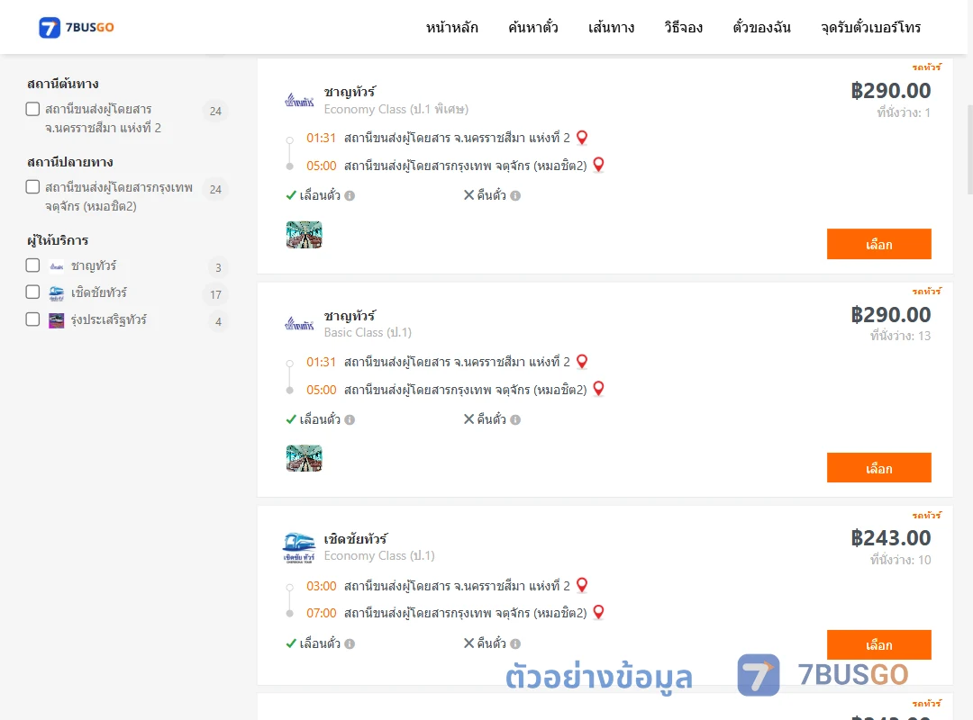 ตัวอย่างผลค้นหา นครราชสีมา2-กรุงเทพจตุจักร