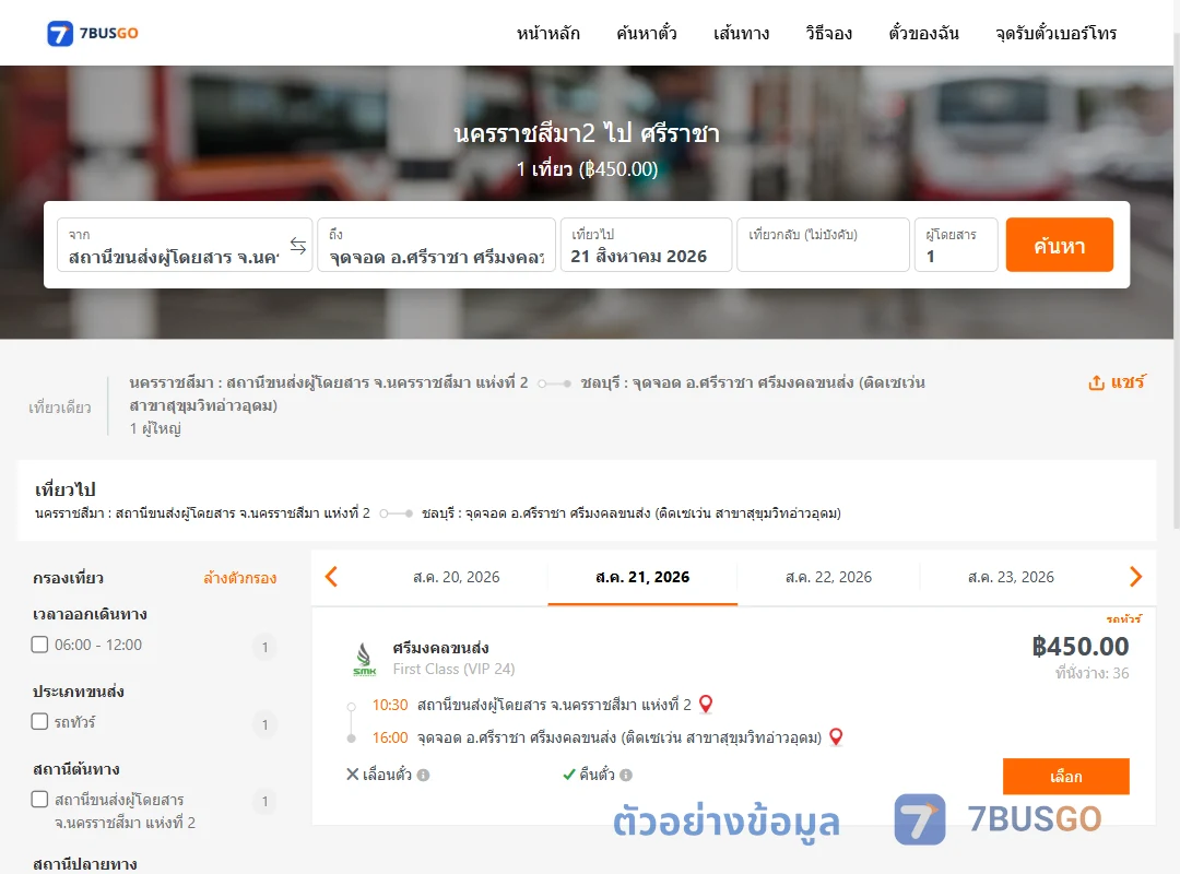 ตัวอย่างผลค้นหา นครราชสีมา2-ศรีราชา