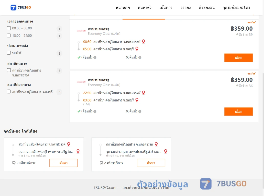 ตัวอย่างผลค้นหา นครสวรรค์-ชลบุรี