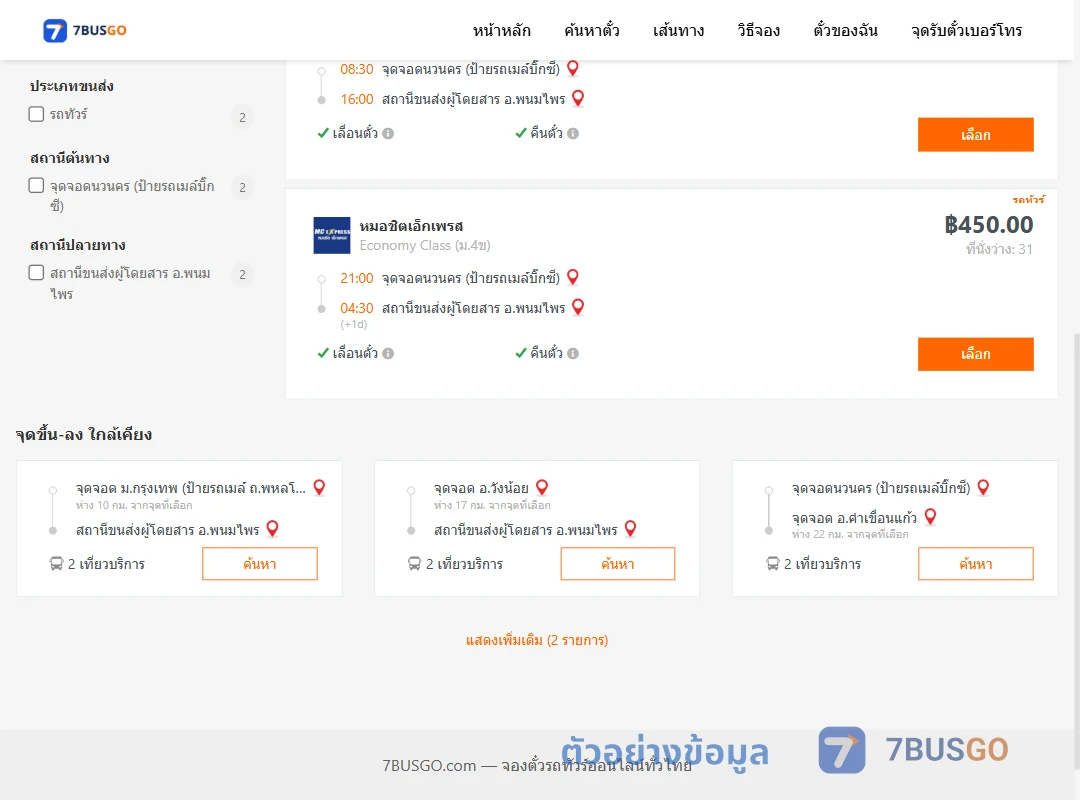 ตัวอย่างผลค้นหา นวนคร-พนมไพร