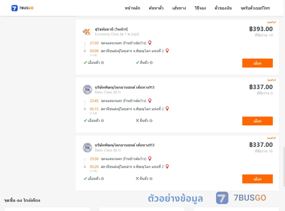 ตัวอย่างผลค้นหา นวนคร-พิษณุโลก2