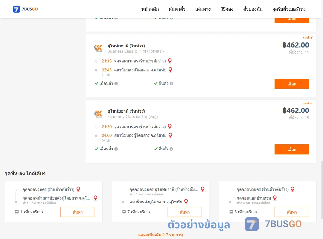 ตัวอย่างผลค้นหา นวนคร-สุโขทัย
