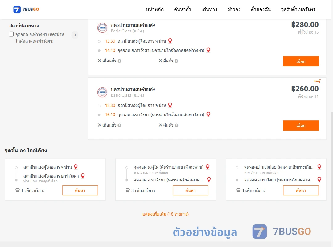 ตัวอย่างผลค้นหา น่าน-ท่าวังผา