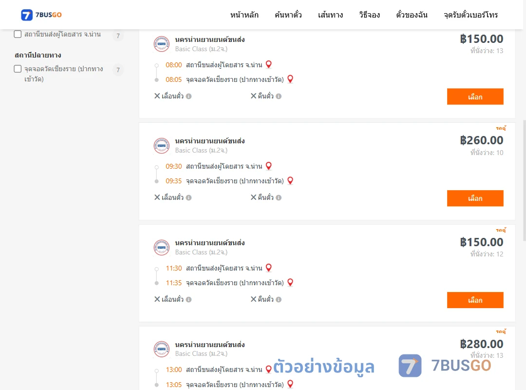 ตัวอย่างผลค้นหา น่าน-วัดเชียงราย