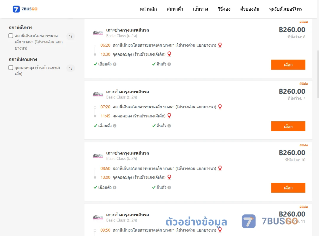 ตัวอย่างผลค้นหา บางนา-ขลุง