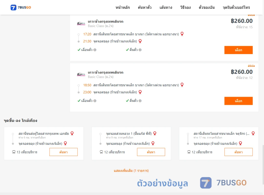 ตัวอย่างผลค้นหา บางนา-ขลุง