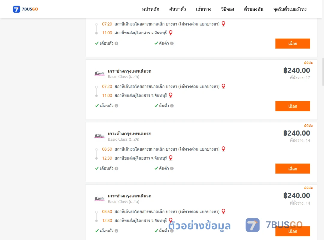 ตัวอย่างผลค้นหา บางนา-จันทบุรี