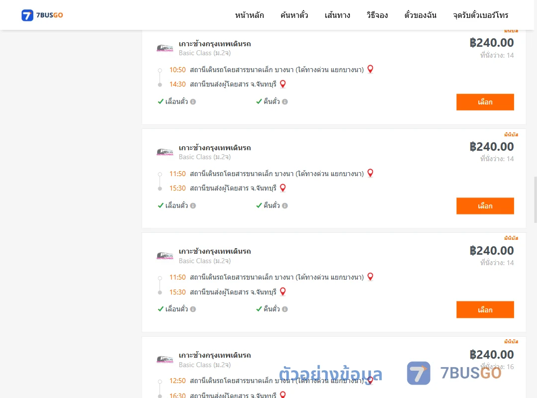 ตัวอย่างผลค้นหา บางนา-จันทบุรี