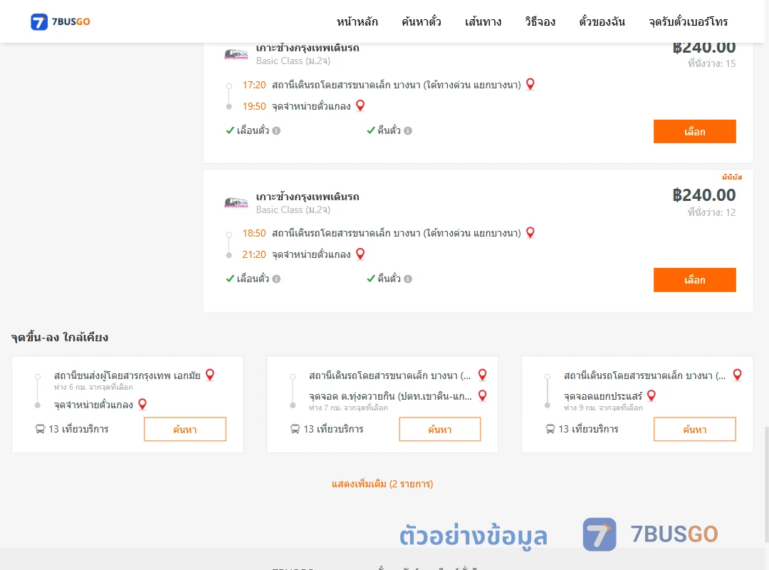 ตัวอย่างผลค้นหา บางนา-แกลง