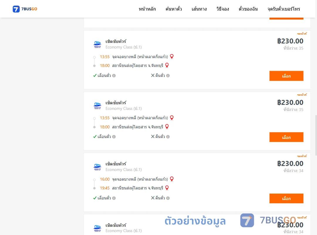 ตัวอย่างผลค้นหา บางพลี-จันทบุรี