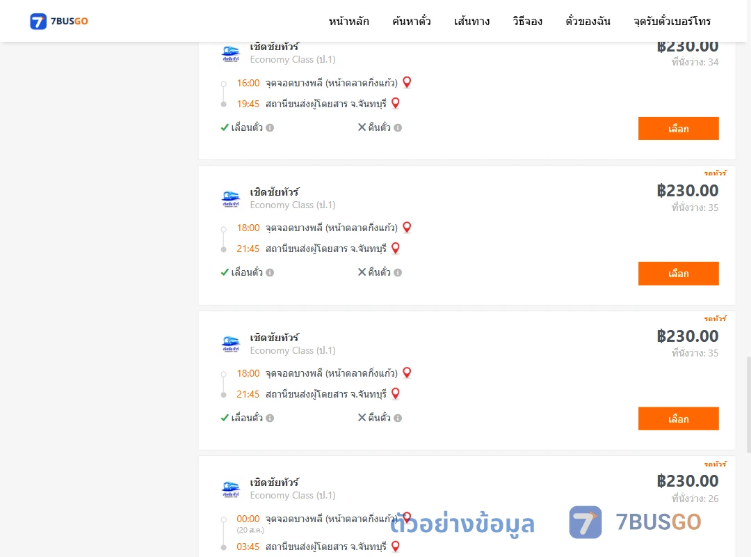 ตัวอย่างผลค้นหา บางพลี-จันทบุรี