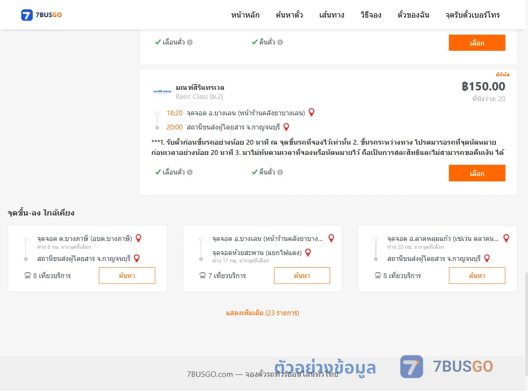 ตัวอย่างผลค้นหา บางเลน-กาญจนบุรี