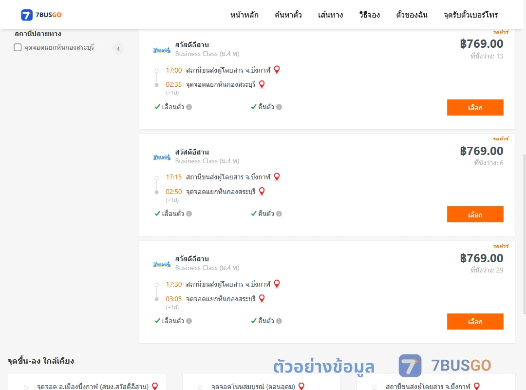 ตัวอย่างผลค้นหา บึงกาฬ-แยกหินกองสระบุรี