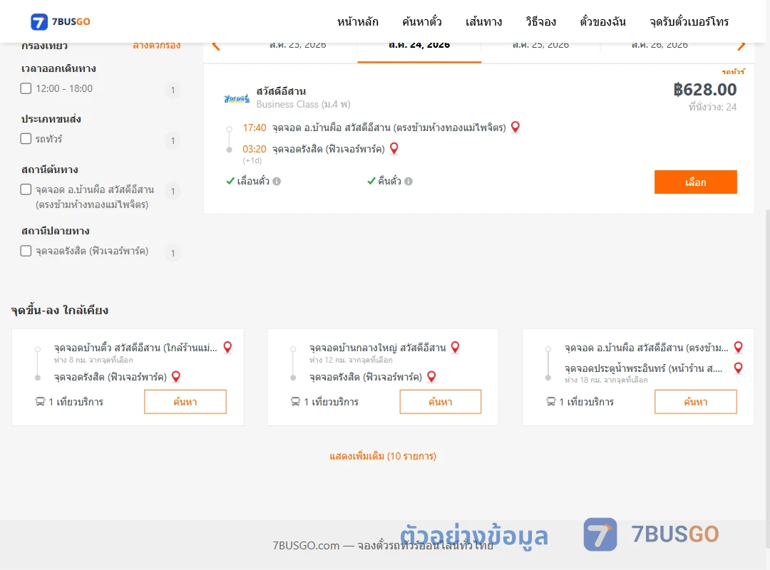ตัวอย่างผลค้นหา บ้านผือ-รังสิตฟิวเจอร์พาร์ค