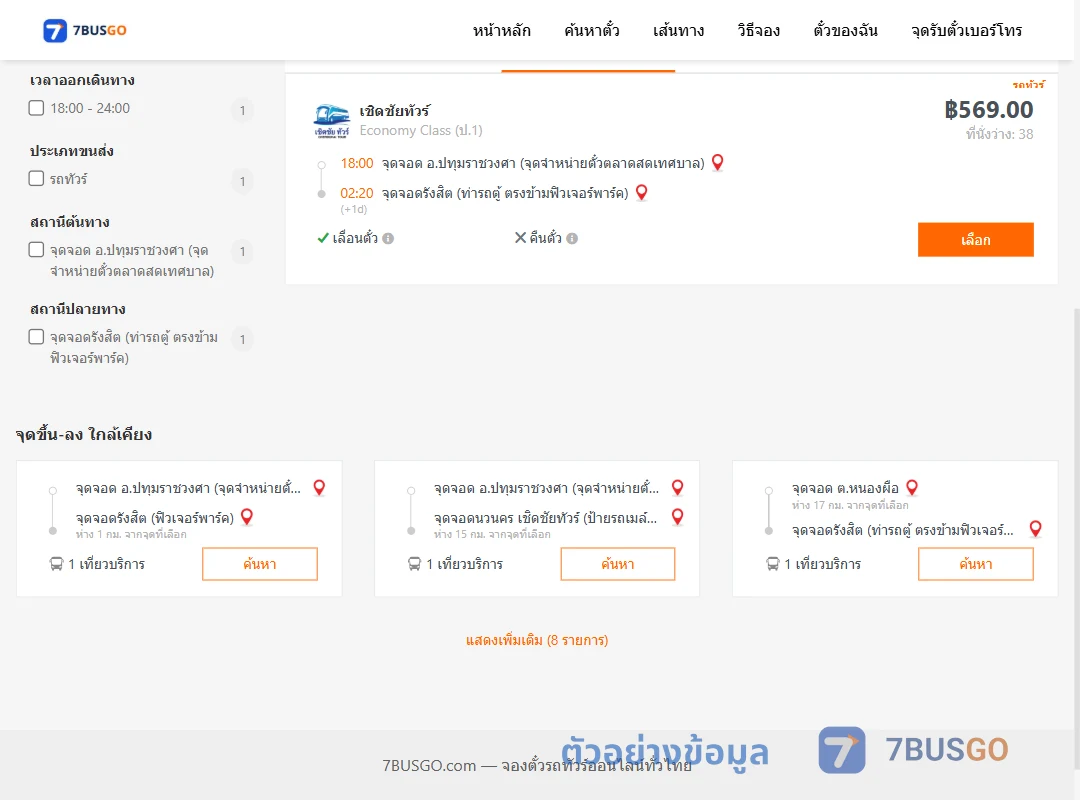 ตัวอย่างผลค้นหา ปทุมราชวงศา-รังสิต