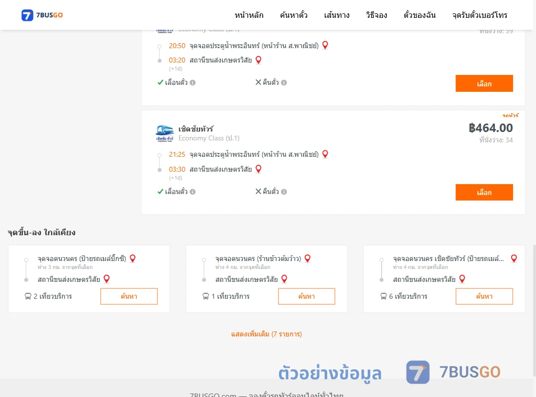 ตัวอย่างผลค้นหา ประตูน้ำพระอินทร์-สถานีขนส่งเกษตรวิสัย