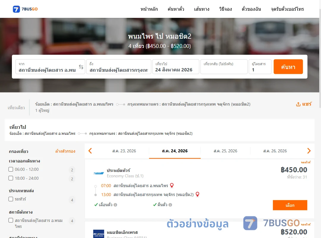 ตัวอย่างผลค้นหา พนมไพร-หมอชิต2
