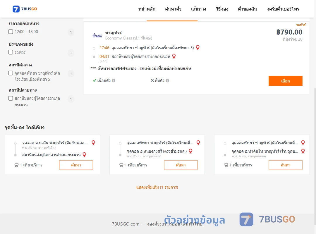 ตัวอย่างผลค้นหา พัทยา-กระนวน