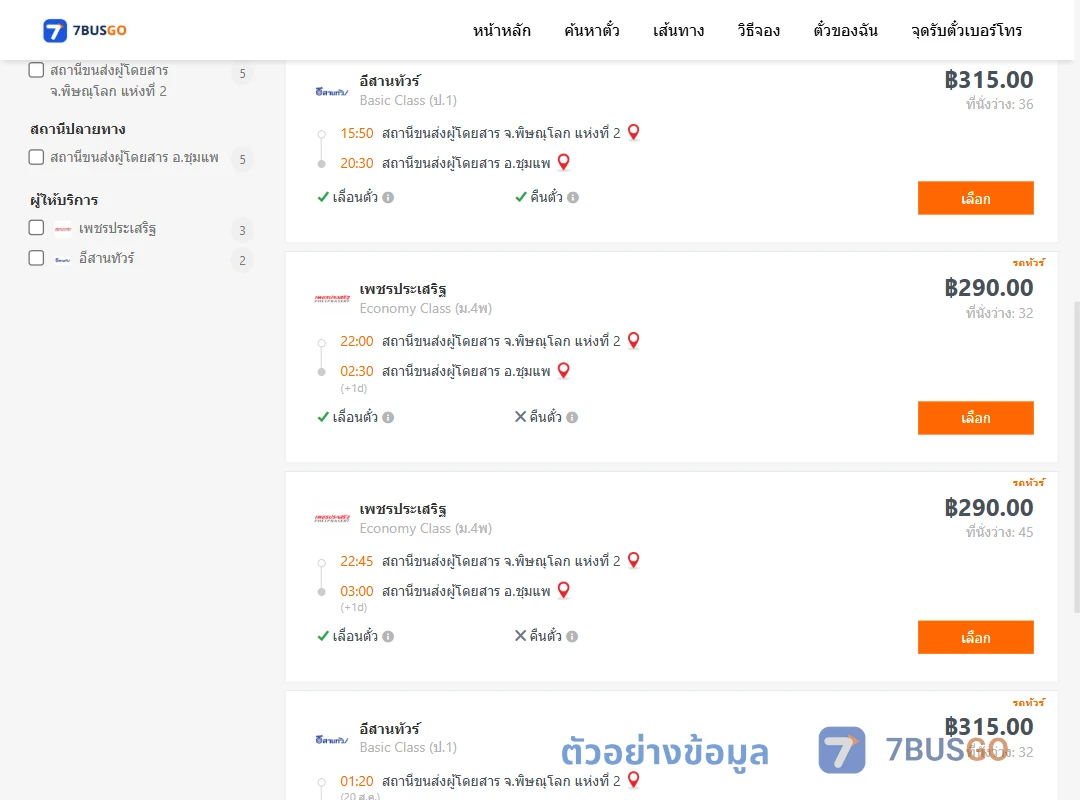 ตัวอย่างผลค้นหา พิษณุโลก2-ชุมแพ