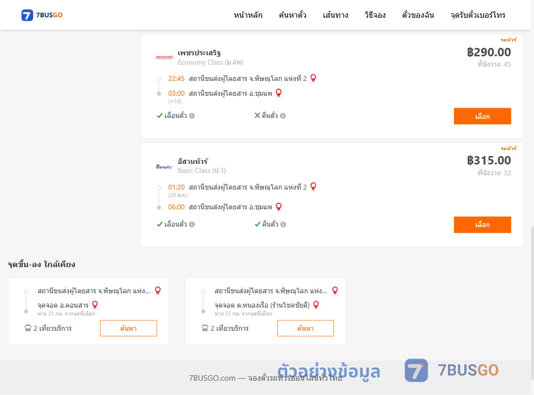 ตัวอย่างผลค้นหา พิษณุโลก2-ชุมแพ