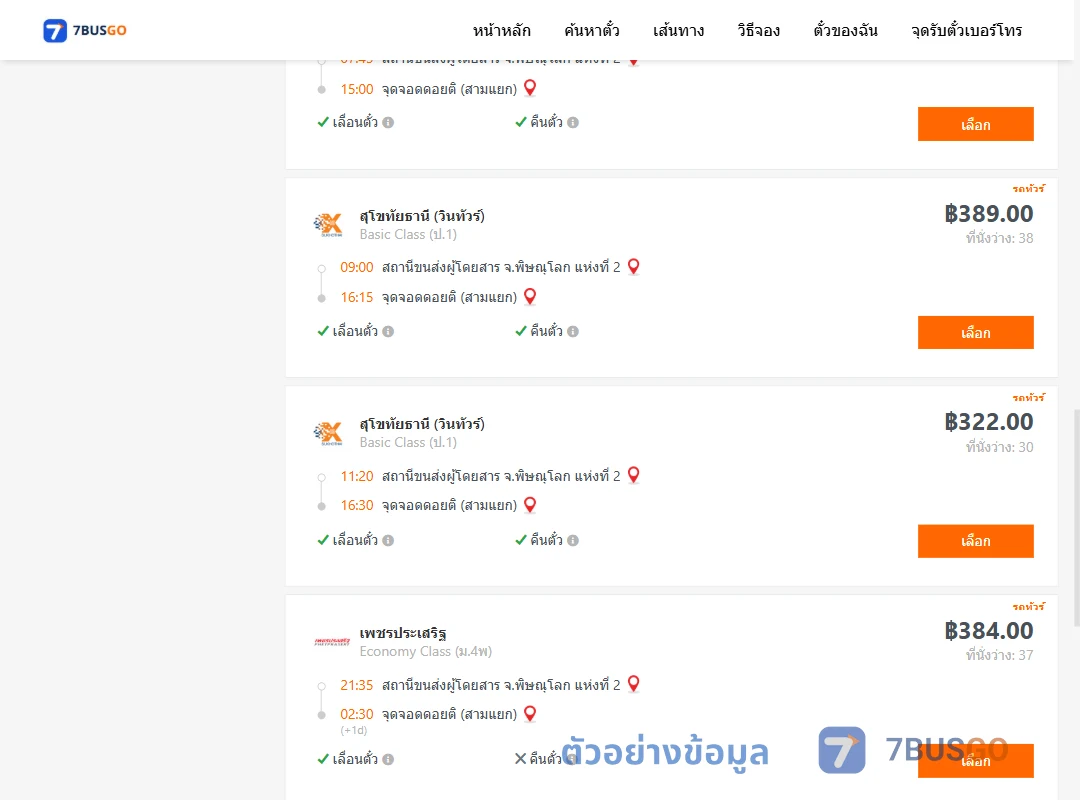 ตัวอย่างผลค้นหา พิษณุโลก2-ดอยติสามแยก