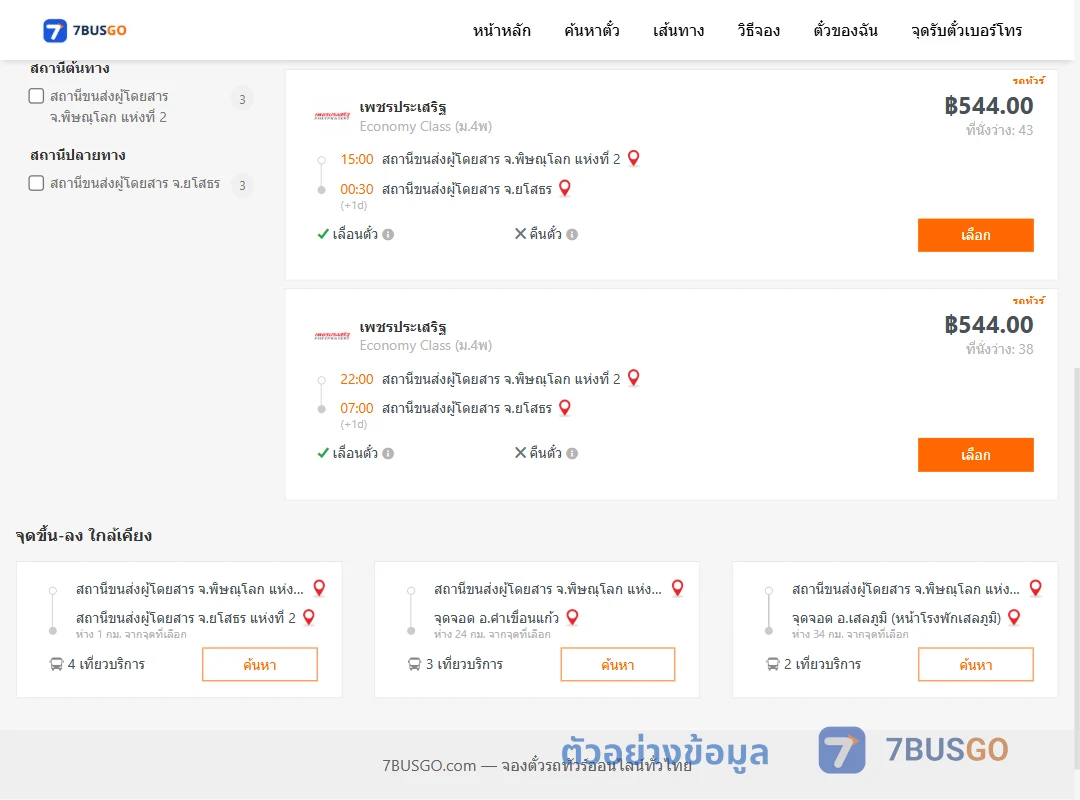 ตัวอย่างผลค้นหา พิษณุโลก2-ยโสธร