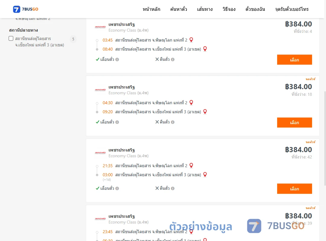 ตัวอย่างผลค้นหา พิษณุโลก2-เชียงใหม่