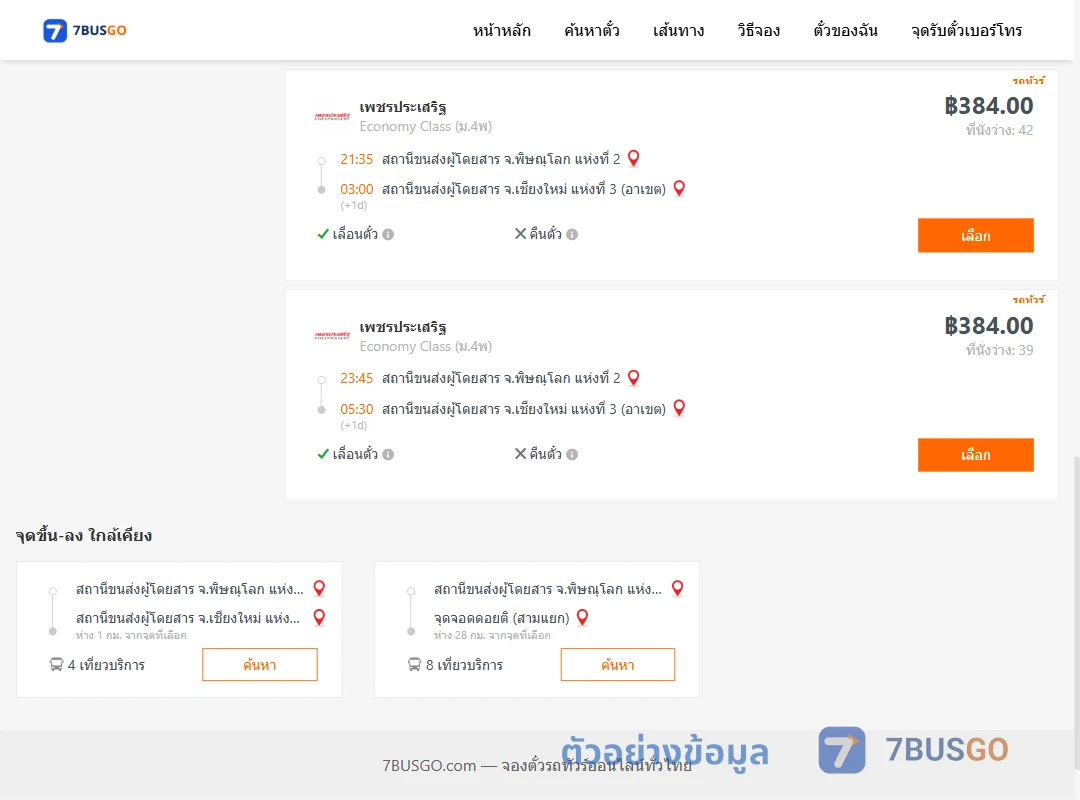 ตัวอย่างผลค้นหา พิษณุโลก2-เชียงใหม่