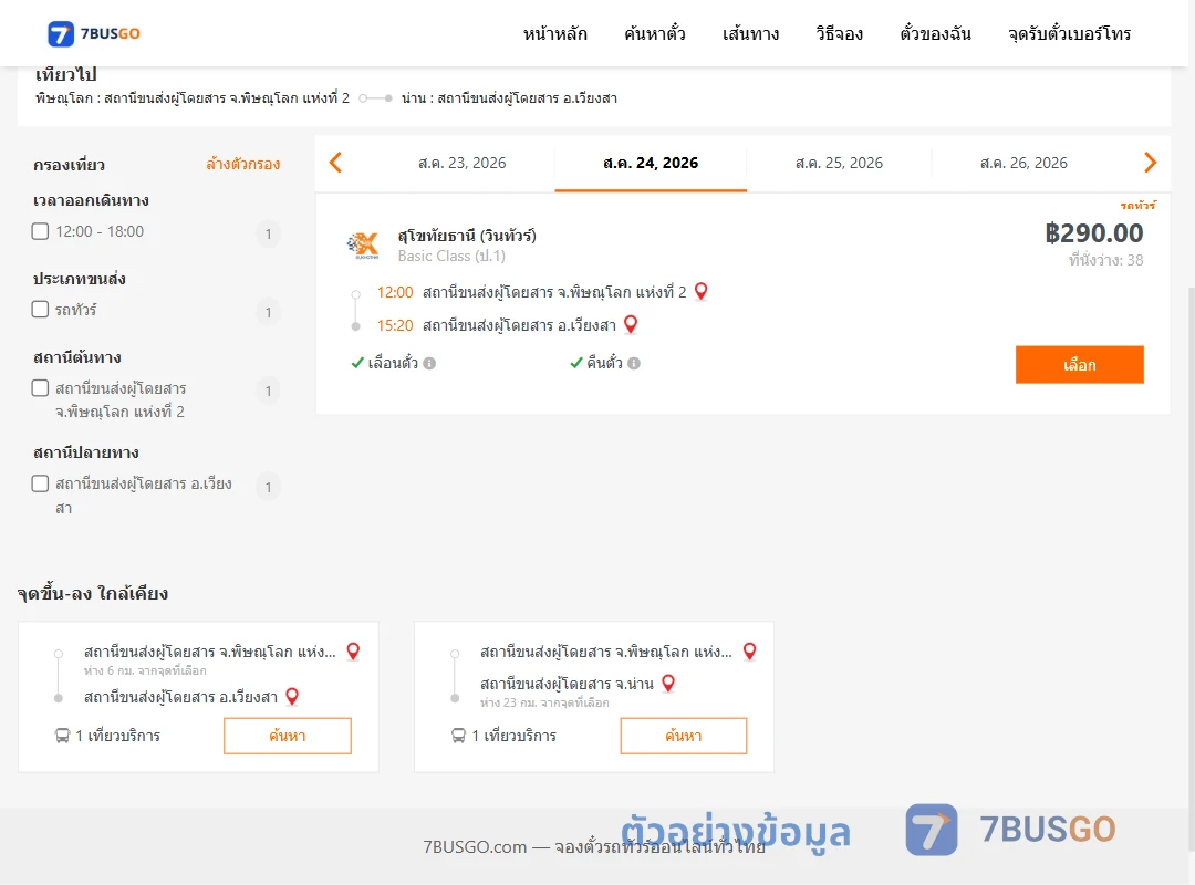 ตัวอย่างผลค้นหา พิษณุโลก2-เวียงสา