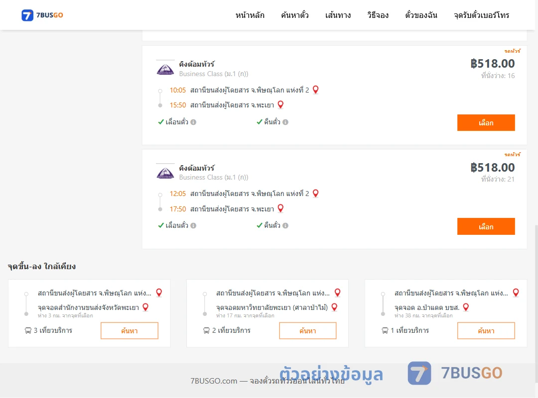 ตัวอย่างผลค้นหา พิษณุโลก-พะเยา
