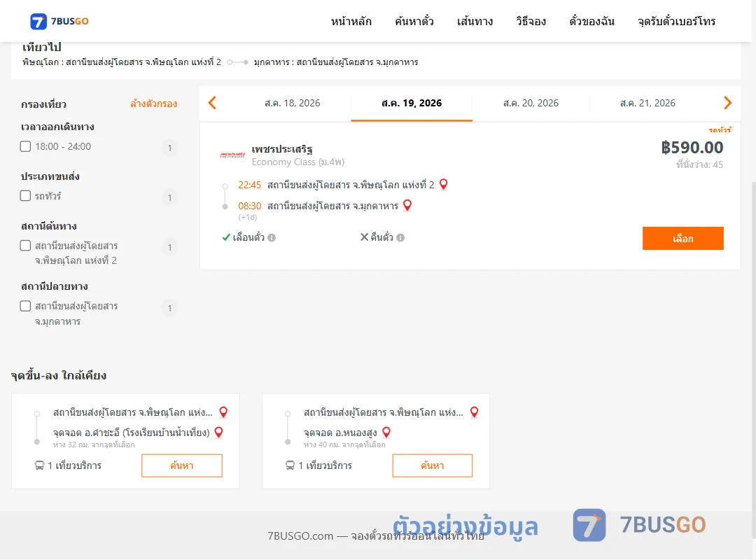 ตัวอย่างผลค้นหา พิษณุโลก-มุกดาหาร