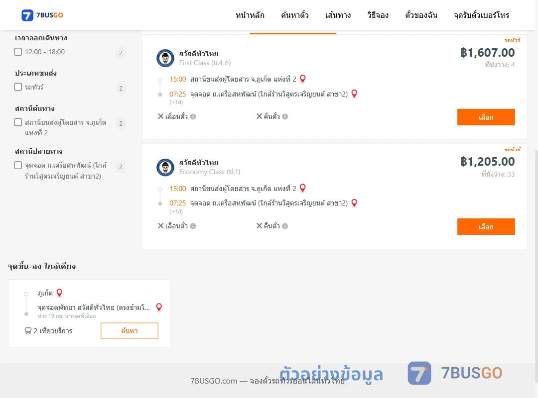 ตัวอย่างผลค้นหา ภูเก็ต-ถ.เครือสหพัฒน์