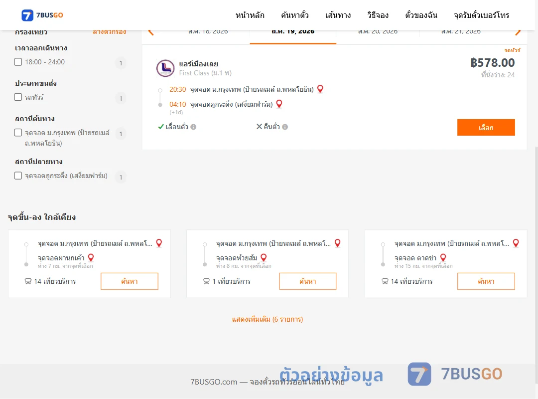 ตัวอย่างผลค้นหา ม.กรุงเทพป้ายรถเมล์-ภูกระดึง