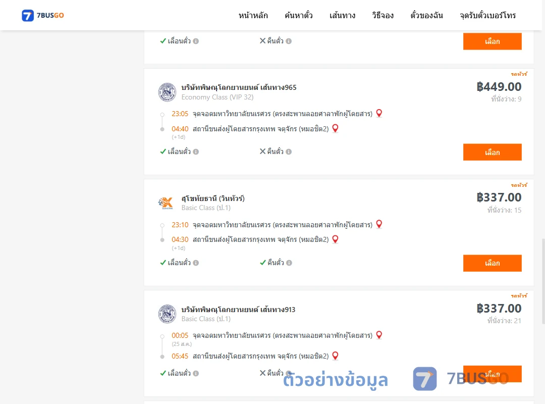 ตัวอย่างผลค้นหา ม.นเรศวร-หมอชิต2