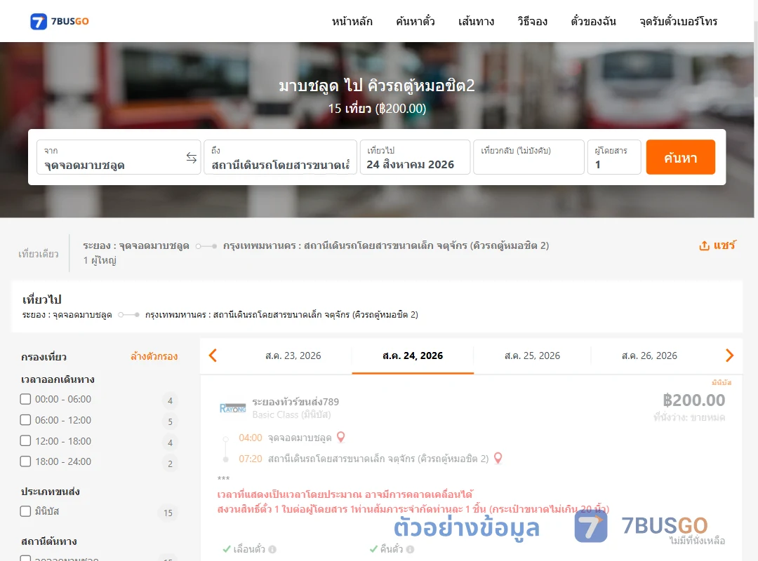 ตัวอย่างผลค้นหา มาบชลูด-คิวรถตู้หมอชิต2