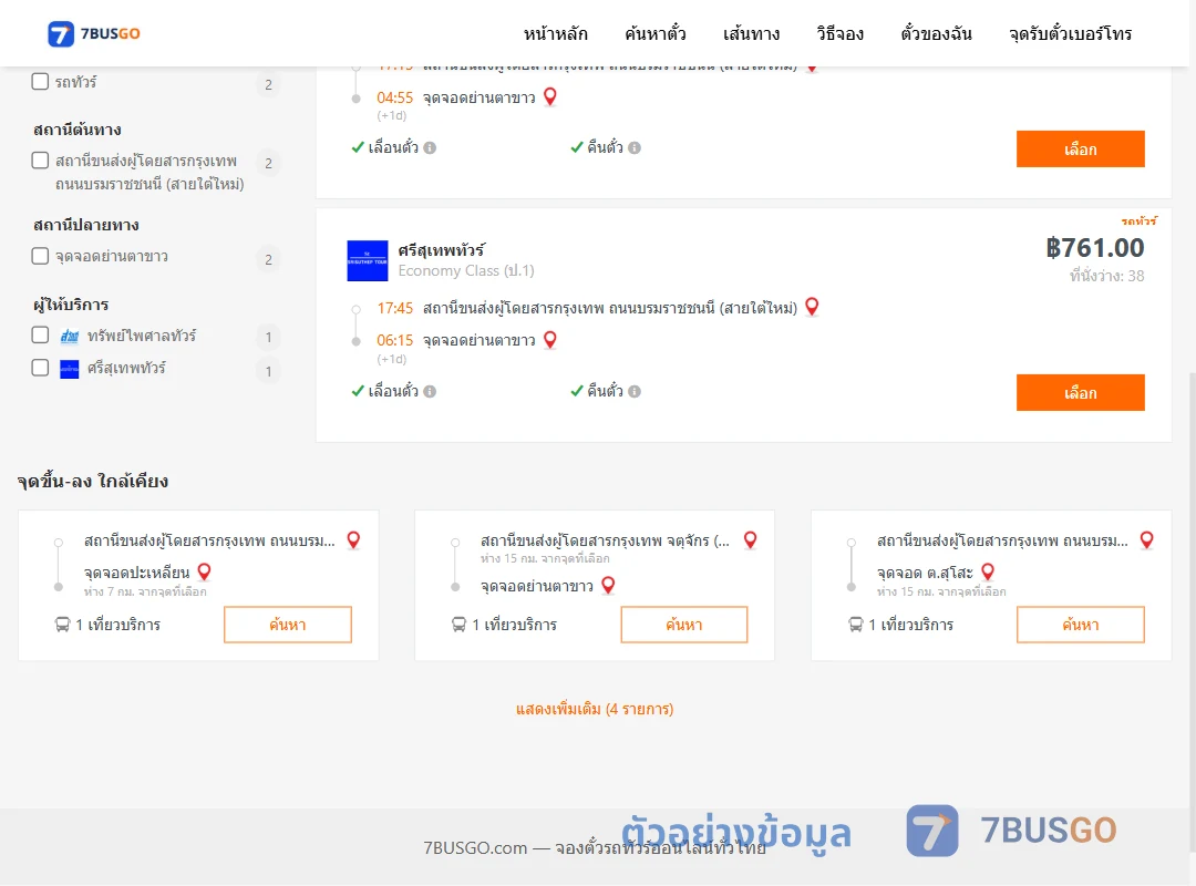 ตัวอย่างผลค้นหา ย่านตาขาว-กรุงเทพ