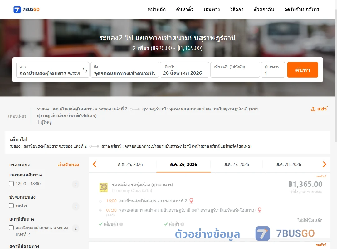 ตัวอย่างผลค้นหา ระยอง2-แยกทางเข้าสนามบินสุราษฎร์ธานี
